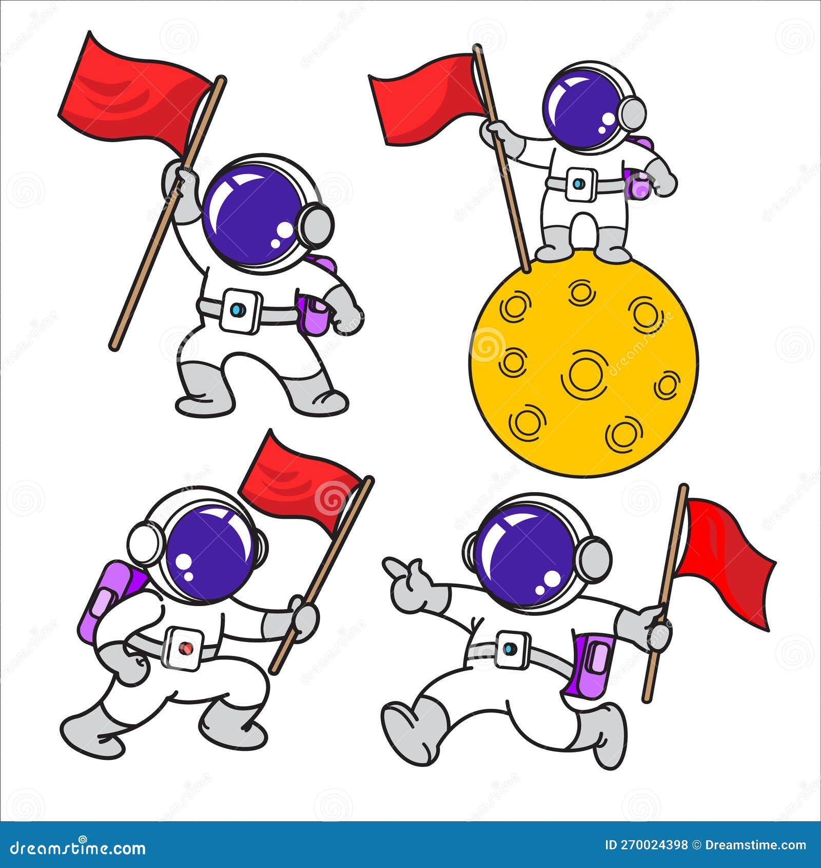 astronautÃÂ cartoon set, animation , flat , flag, 